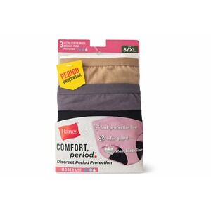 Hanes Period Underwear Moderate Absorbency Women Cotton Briefs 3 Pack Size 8 XL